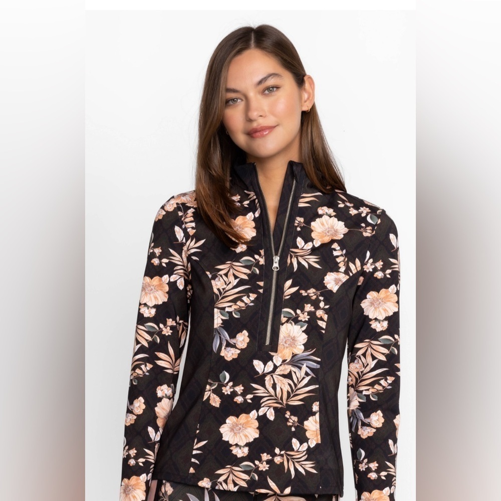 Johnny Was Active Nido Blocked Half-Zip Floral Pullover Top – Size L (EUC)